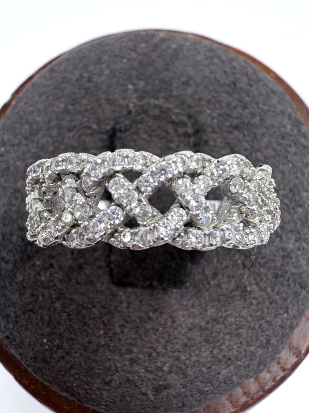 VTG Sterling Silver 925 Cubic Zirconia Interwoven Design Ring Size 5.75